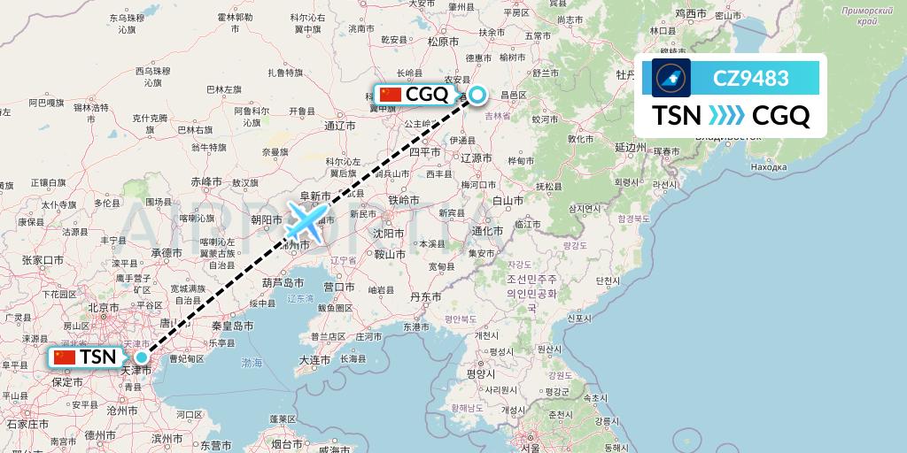 CZ9483 China Southern Airlines Flight Map: Tianjin to Changchun