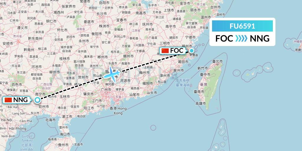 FU6591 Fuzhou Airlines Flight Map: Fuzhou to Nanning