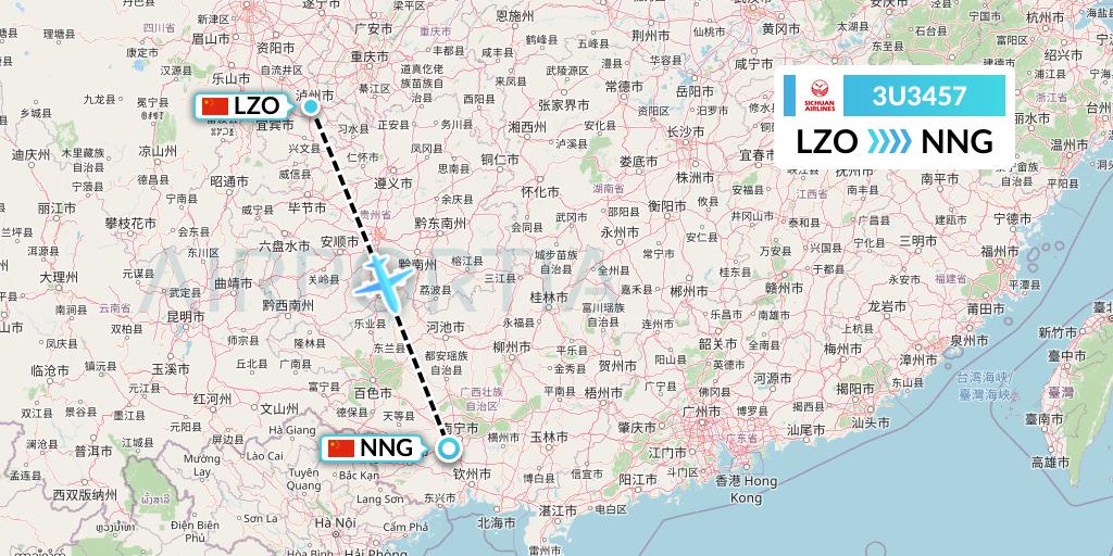 3U3457 Sichuan Airlines Flight Map: Luzhou to Nanning