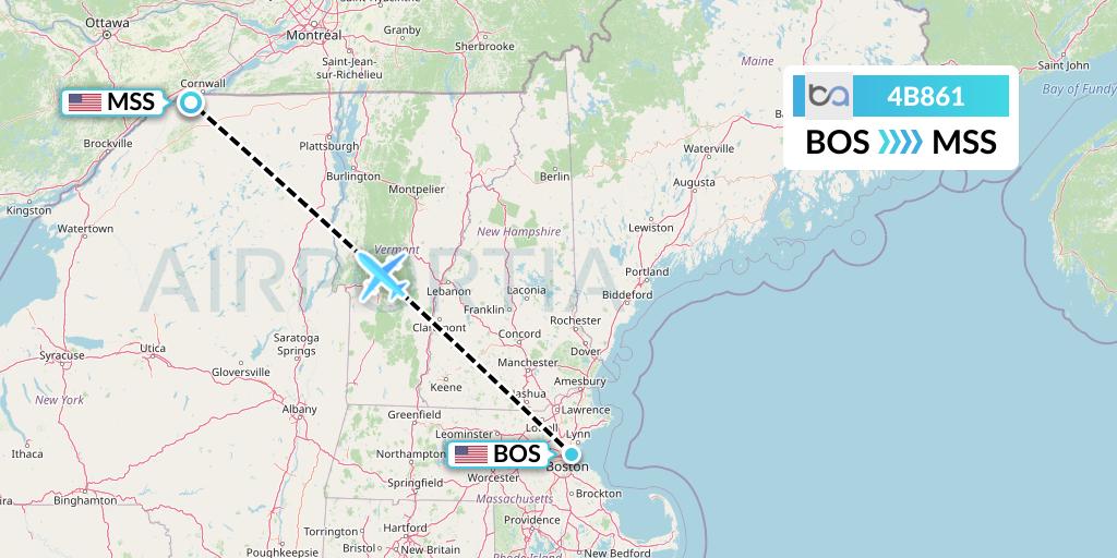 4B861 Boutique Air Flight Map: Boston to Massena