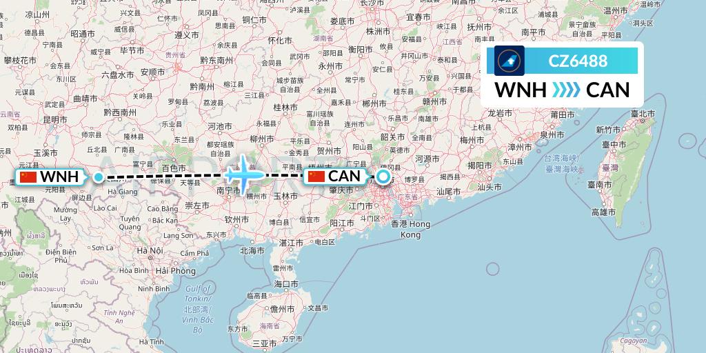 CZ6488 China Southern Airlines Flight Map: Wenshan to Guangzhou