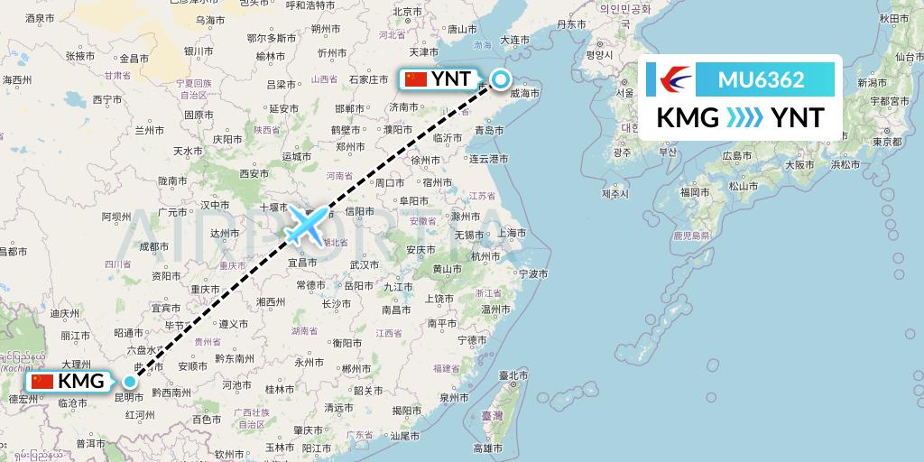 MU6362 China Eastern Airlines Flight Map: Kunming to Yantai