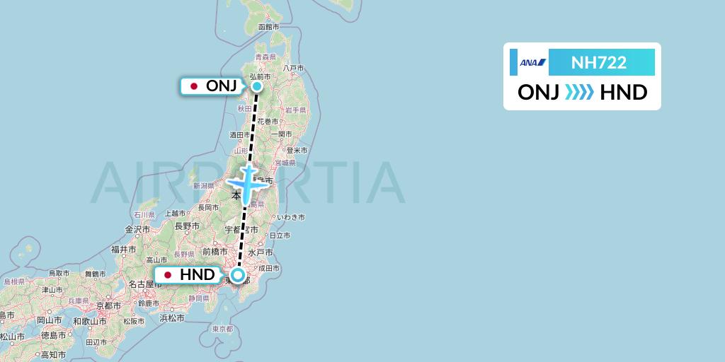 NH722 All Nippon Airways Flight Map: Kitaakita to Tokyo