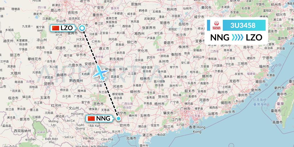 3U3458 Sichuan Airlines Flight Map: Nanning to Luzhou