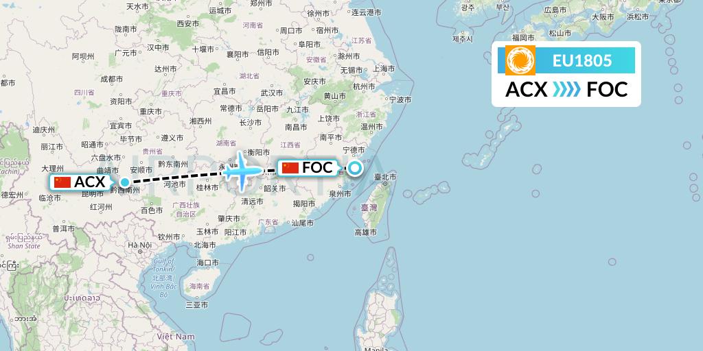 EU1805 Chengdu Airlines Flight Map: Xingyi to Fuzhou