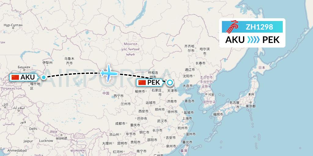 ZH1298 Shenzhen Airlines Flight Map: Aksu to Beijing