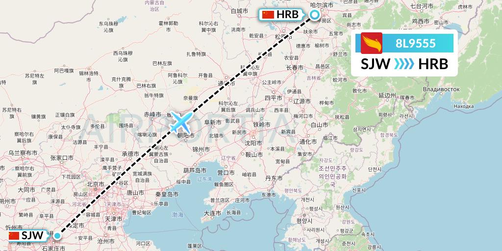 8L9555 Lucky Air Flight Map: Shijiazhuang to Harbin