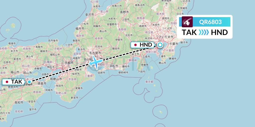 QR6803 Qatar Airways Flight Map: Takamatsu to Tokyo