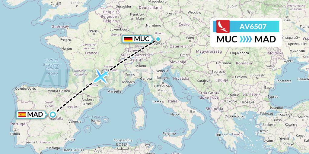 AV6507 Avianca Flight Map: Munich to Madrid