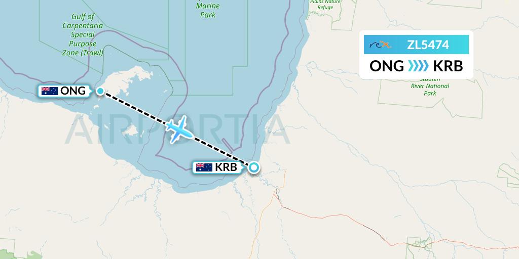 ZL5474 Regional Express Flight Map: Mornington to Karumba