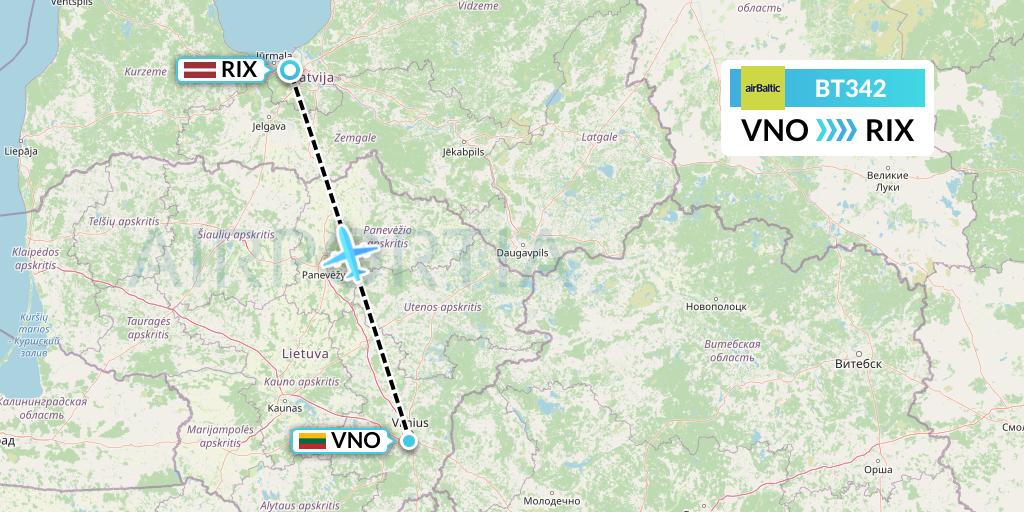 BT342 Air Baltic Flight Map: Vilnius to Riga