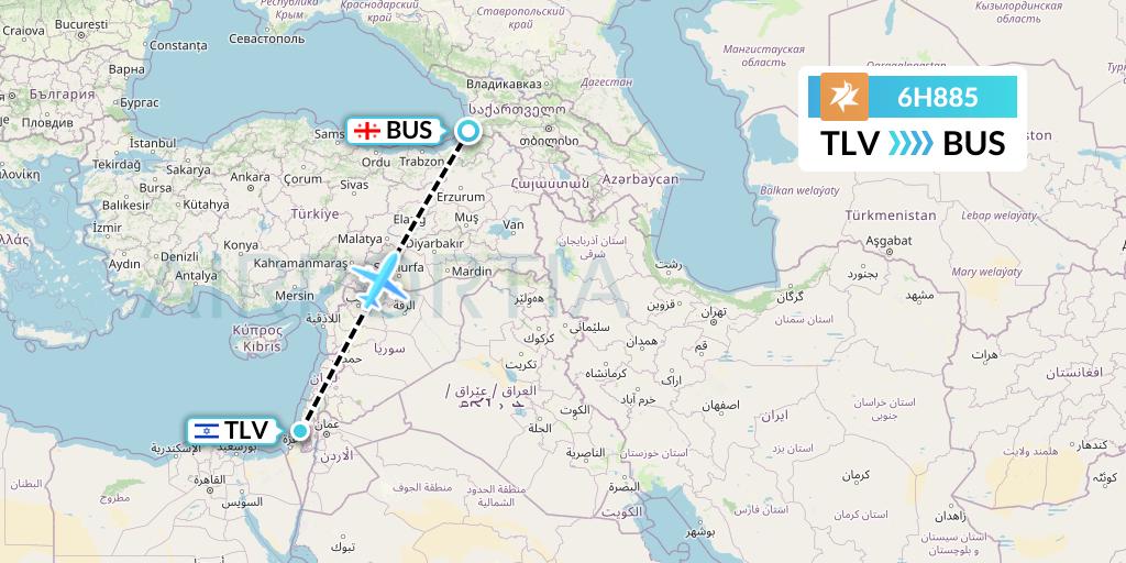 6H885 Israir Airlines Flight Map: Tel Aviv to Batumi