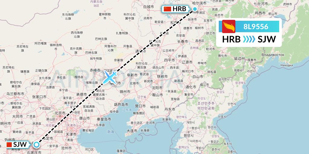 8L9556 Lucky Air Flight Map: Harbin to Shijiazhuang