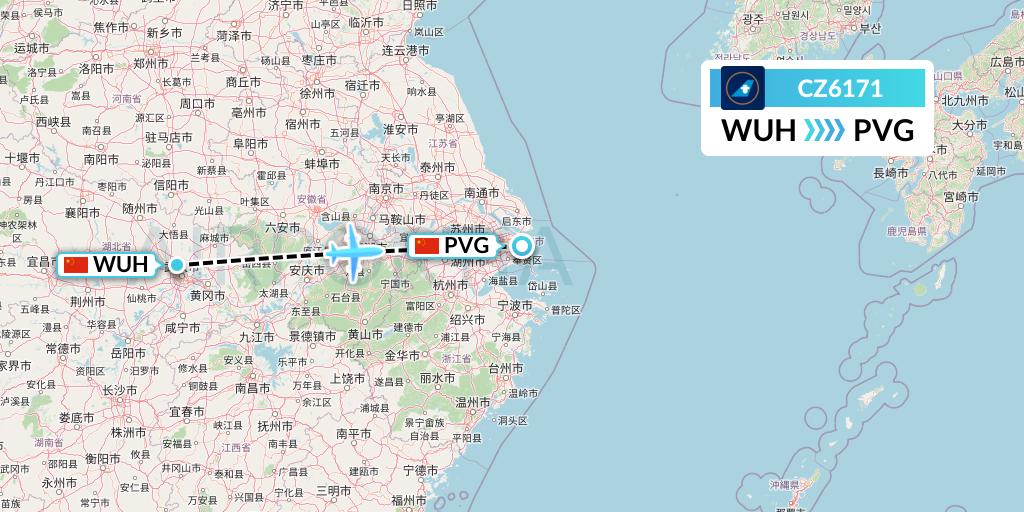 CZ6171 China Southern Airlines Flight Map: Wuhan to Shanghai