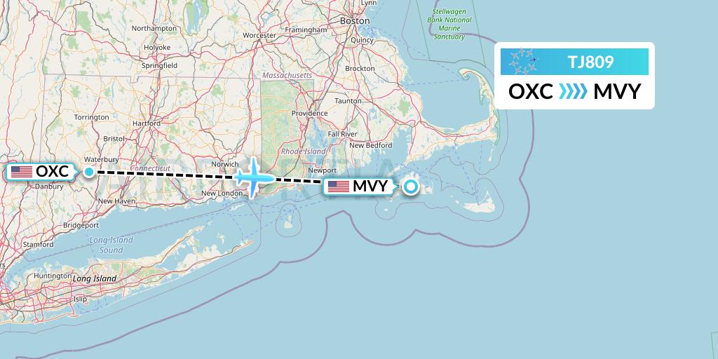 TJ809 Tradewind Aviation Flight Map: Oxford to Martha's Vineyard