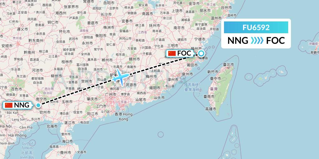 FU6592 Fuzhou Airlines Flight Map: Nanning to Fuzhou