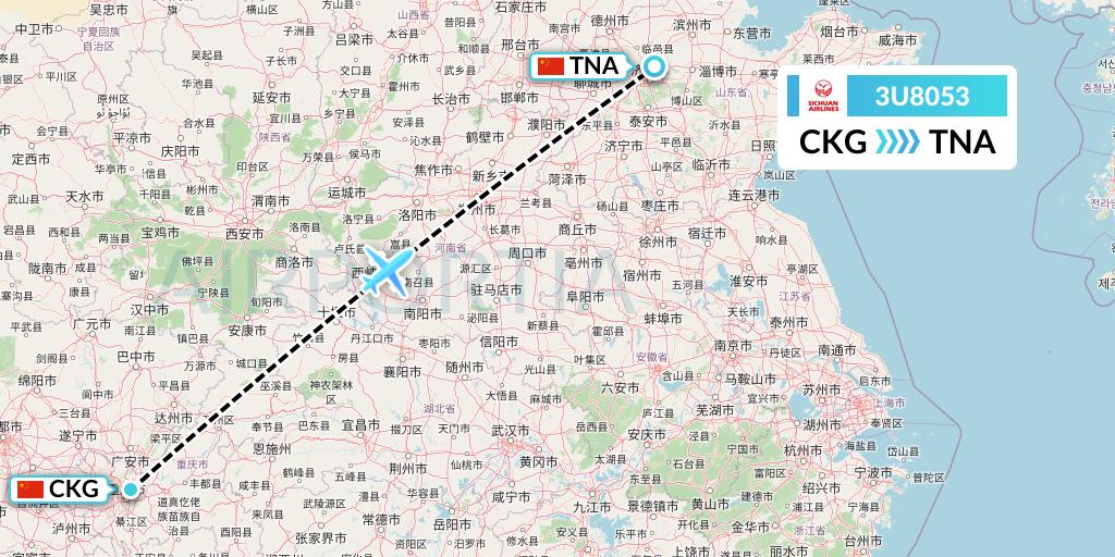3U8053 Sichuan Airlines Flight Map: Chongqing to Jinan