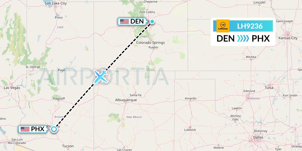 LH9236 Lufthansa Flight Map: Denver to Phoenix