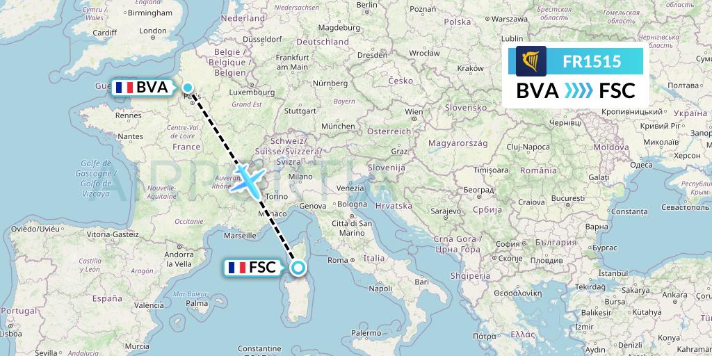 FR1515 Ryanair Flight Map: Paris to Figari