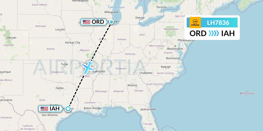 LH7836 Lufthansa Flight Map: Chicago to Houston