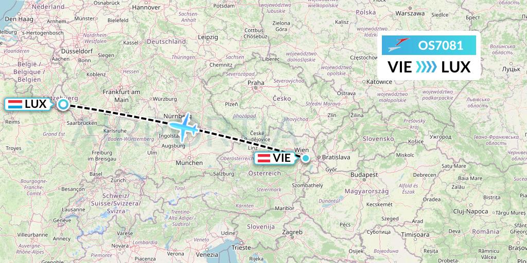 OS7081 Austrian Airlines Flight Map: Vienna to Luxembourg
