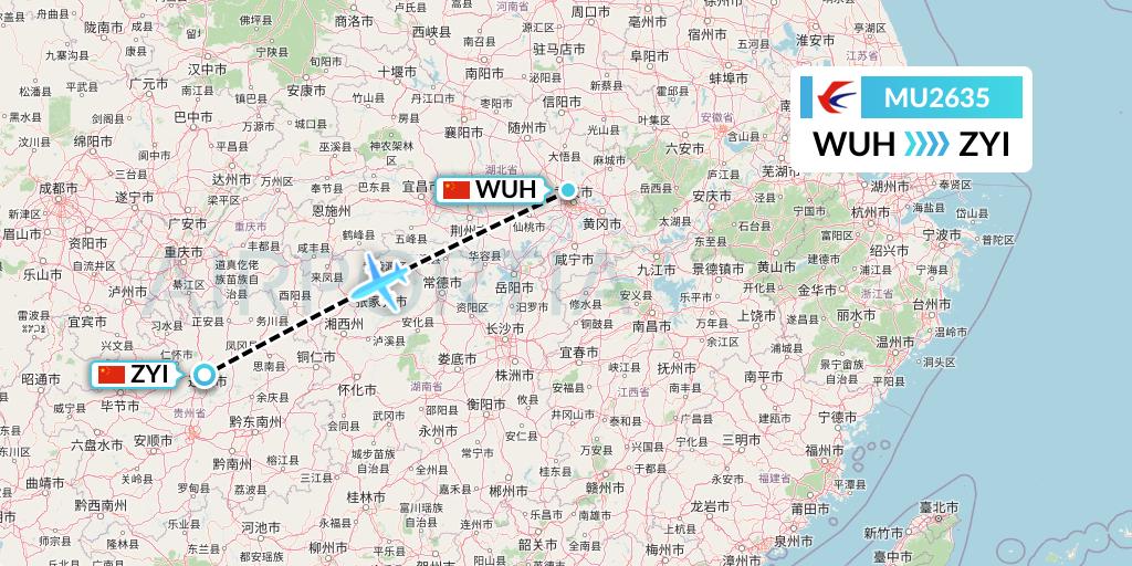 MU2635 China Eastern Airlines Flight Map: Wuhan to Zunyi