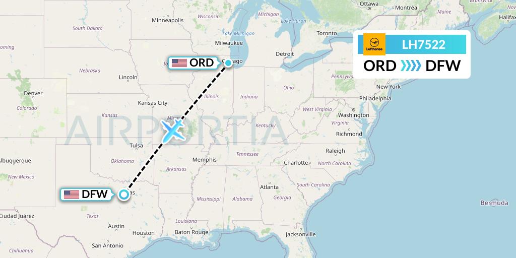 LH7522 Lufthansa Flight Map: Chicago to Dallas