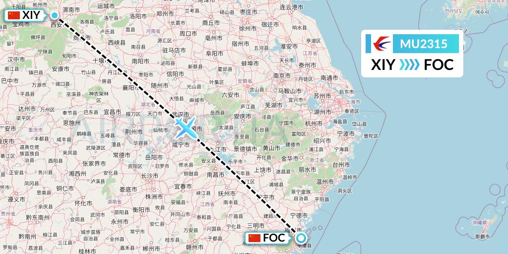 MU2315 China Eastern Airlines Flight Map: Xi'an to Fuzhou