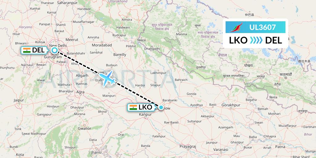 UL3607 SriLankan Airlines Flight Map: Lucknow to Delhi