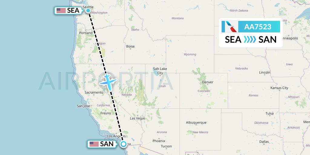 AA7523 American Airlines Flight Map: Seattle to San Diego