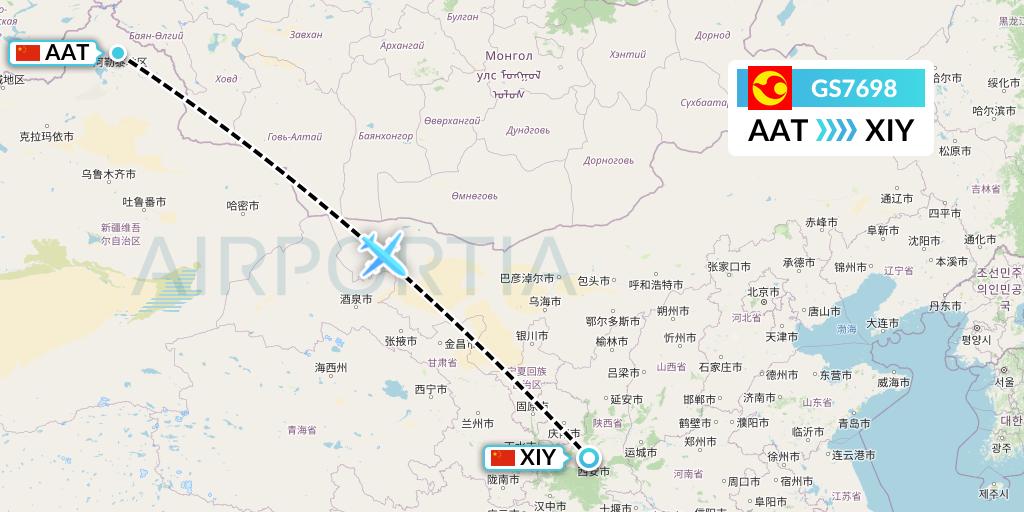 GS7698 Tianjin Airlines Flight Map: Altay to Xi'an