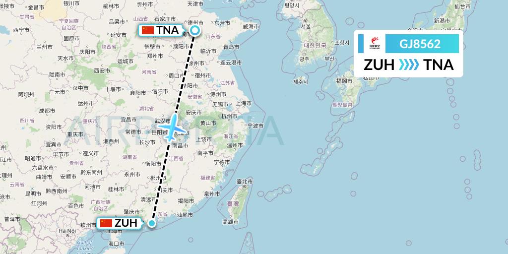 GJ8562 Loong Airlines Flight Map: Zhuhai to Jinan
