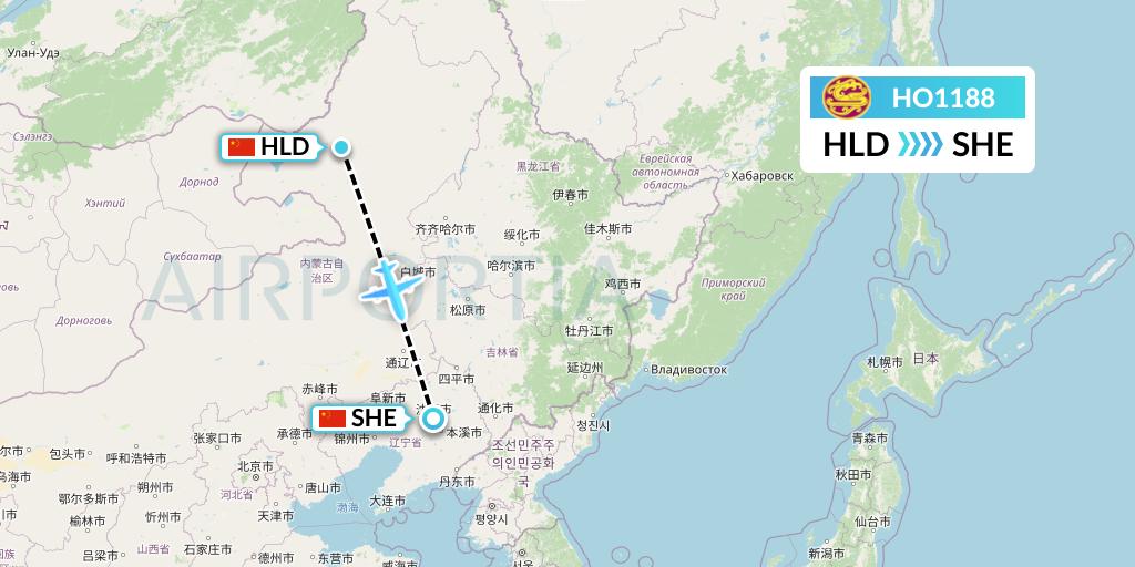 HO1188 Juneyao Airlines Flight Map: Hailar to Shenyang