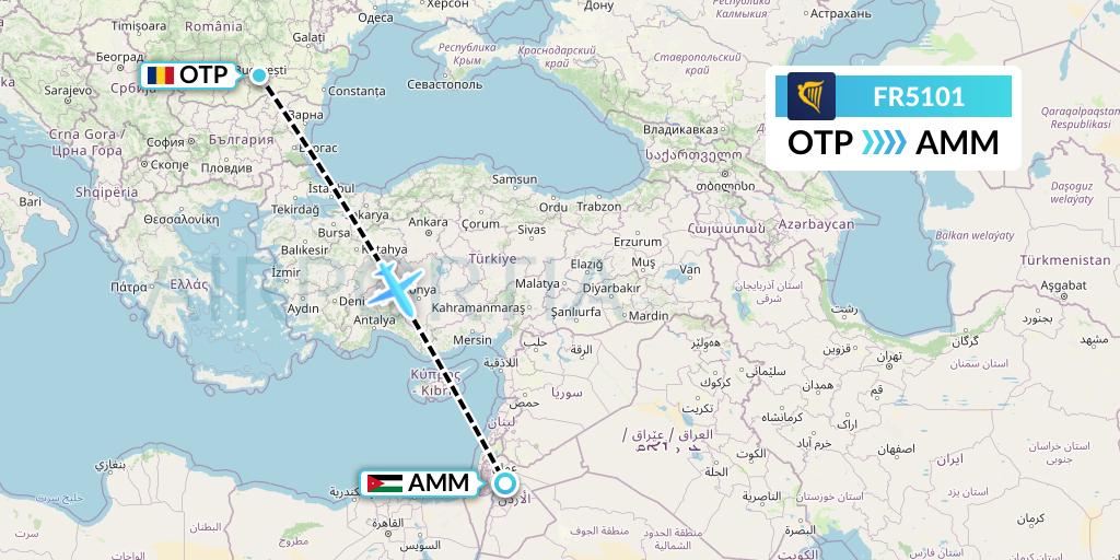 FR5101 Ryanair Flight Map: Bucharest to Amman