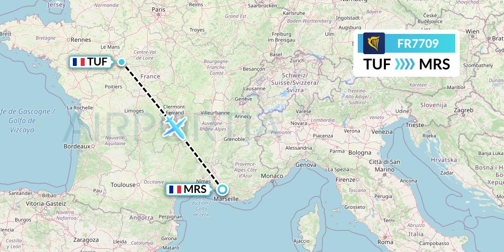 FR7709 Ryanair Flight Map: Tours to Marseille