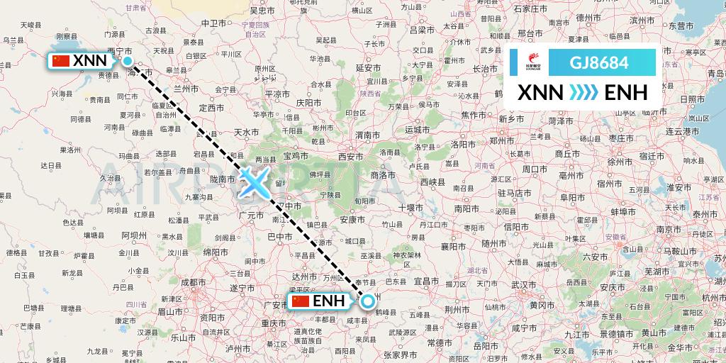 GJ8684 Loong Airlines Flight Map: Xining to Enshi
