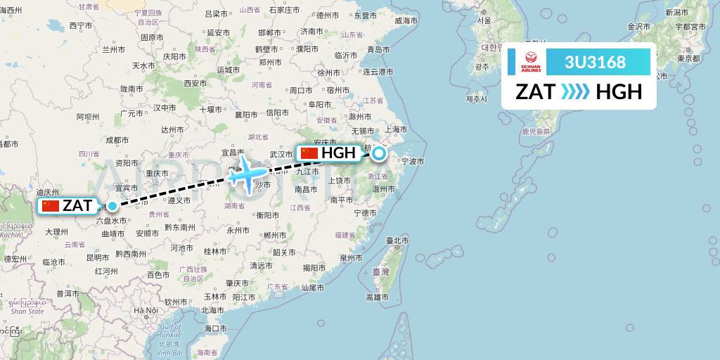 3U3168 Sichuan Airlines Flight Map: Zhaotong to Hangzhou