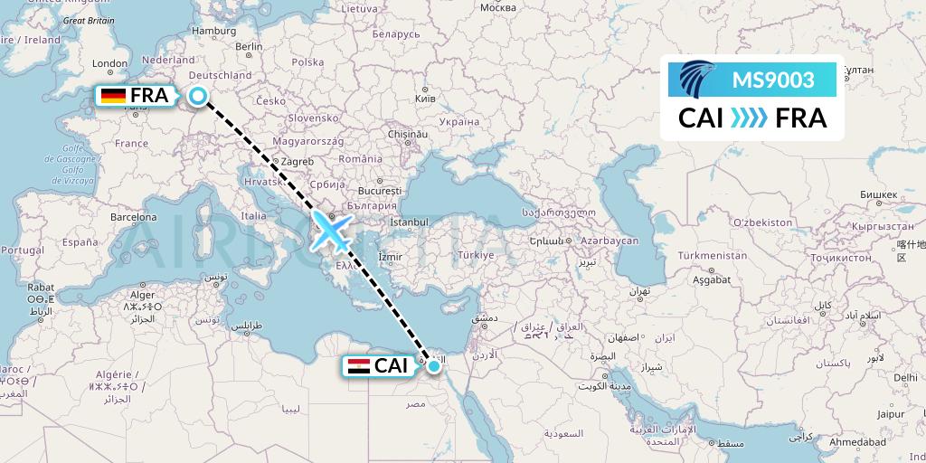 MS9003 EgyptAir Flight Map: Cairo to Frankfurt