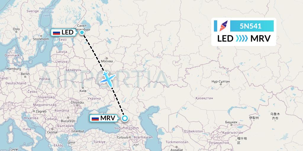 5N541 Nordavia Flight Map: St. Petersburg to Mineralnye Vody