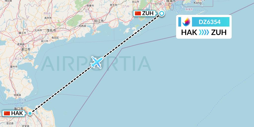 DZ6354 Donghai Airlines Flight Map: Haikou to Zhuhai