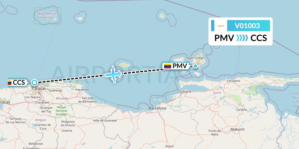 V01003 Conviasa Flight Map: Porlamar to Caracas