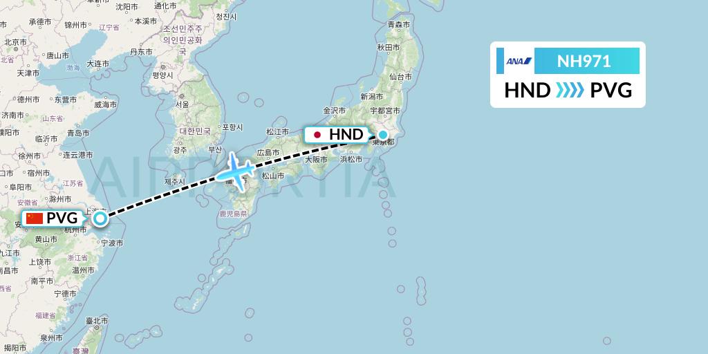 NH971 All Nippon Airways Flight Map: Tokyo to Shanghai