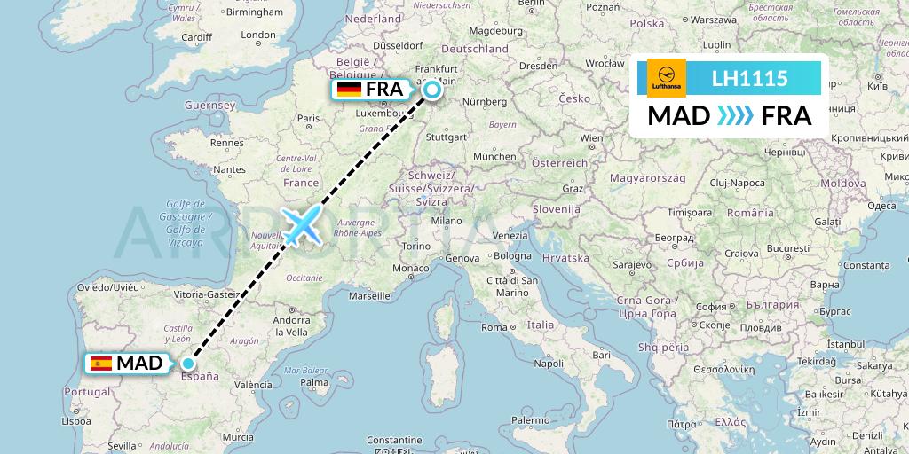LH1115 Lufthansa Flight Map: Madrid to Frankfurt
