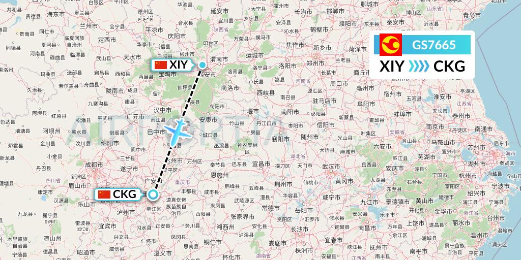 GS7665 Tianjin Airlines Flight Map: Xi'an to Chongqing