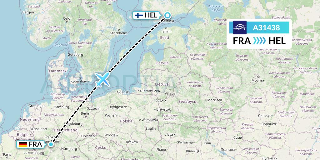A31438 Aegean Airlines Flight Map: Frankfurt to Helsinki