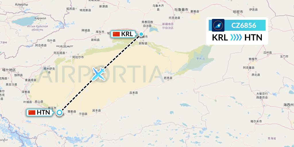 CZ6856 China Southern Airlines Flight Map: Korla to Hotan
