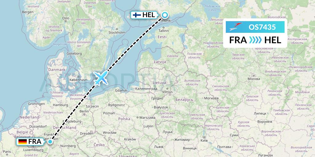 OS7435 Austrian Airlines Flight Map: Frankfurt to Helsinki