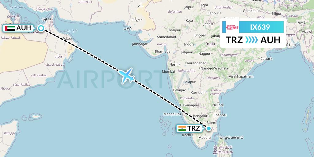 IX639 Air India Express Flight Map: Tiruchirapalli to Abu Dhabi
