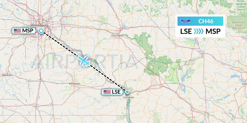 CH46 Bemidji Airlines Flight Map: La Crosse to Minneapolis