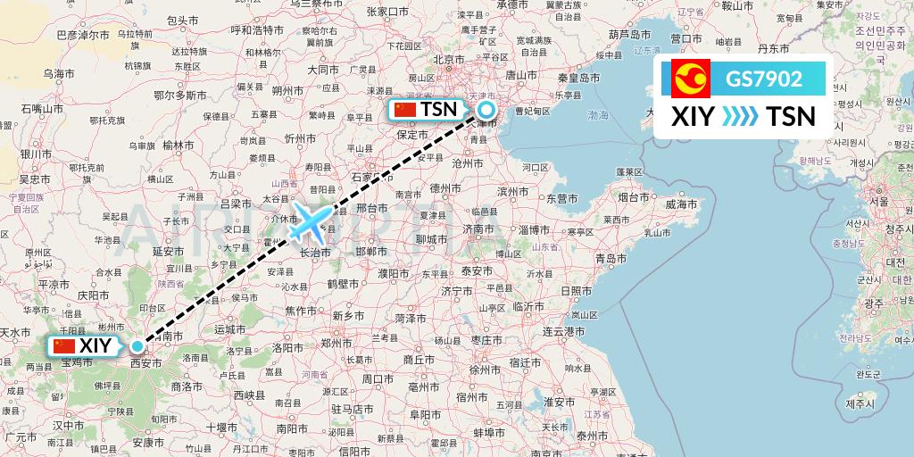 GS7902 Tianjin Airlines Flight Map: Xi'an to Tianjin